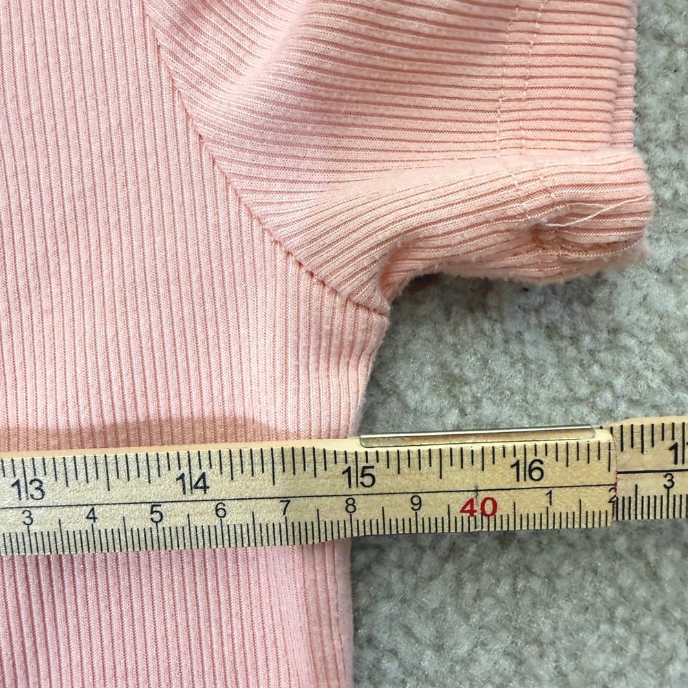 Charlotte Russe Mock Neck Top Womens S Pink Ribbed Blessed Embroidered Tee Y2K - Picture 7 of 7